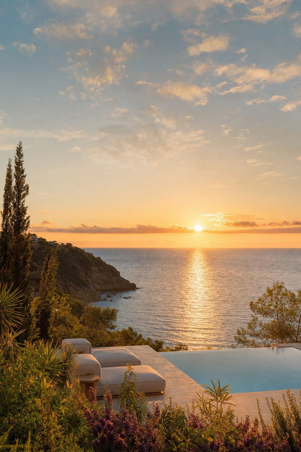 Sunset over the sea from a Mallorca terrace